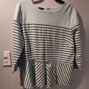 Talbots Woman Blue Striped Peplum 3/4 Sleeve Blouse in Size 1X